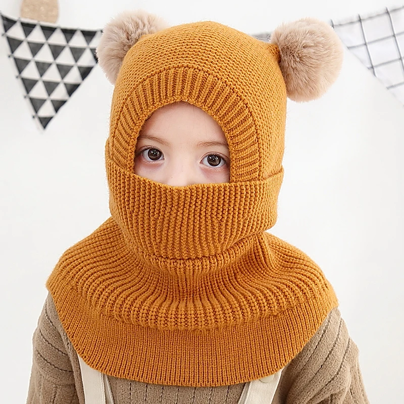 Зимняя шапка шлем детская с маской вязаная шапочка для девочек и маленьких
