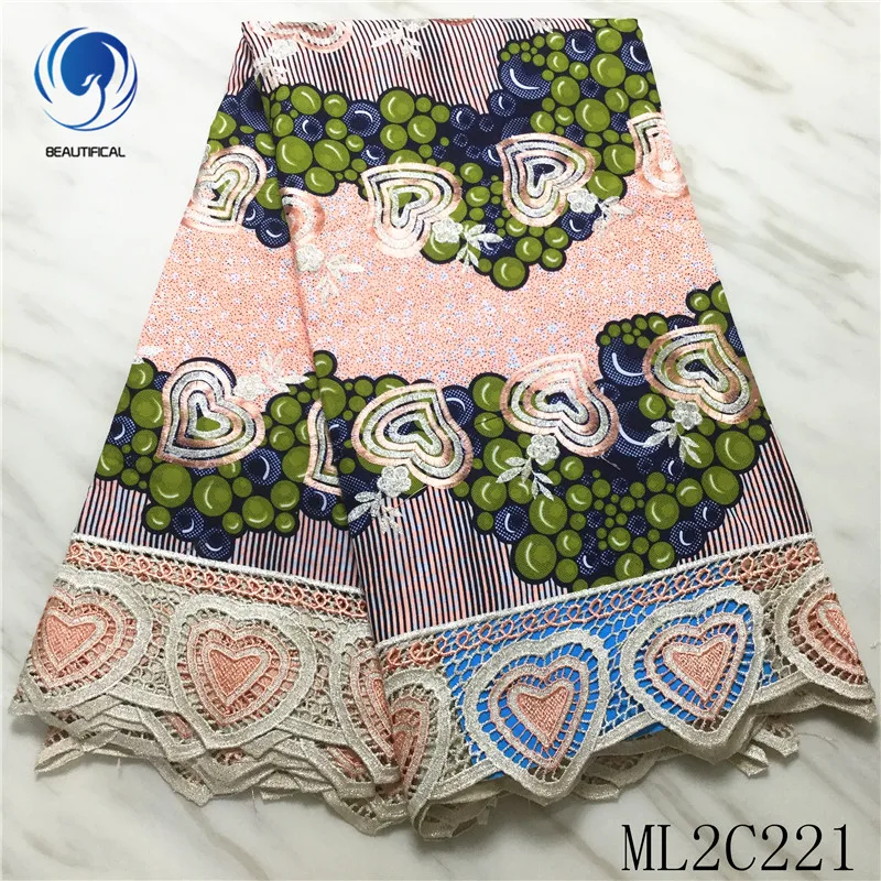 

LIULANZHI wax laces 5 yards 2019 printing ankara fabrics with cord lace african wax laces fabrics for party dress ML2C22101-10