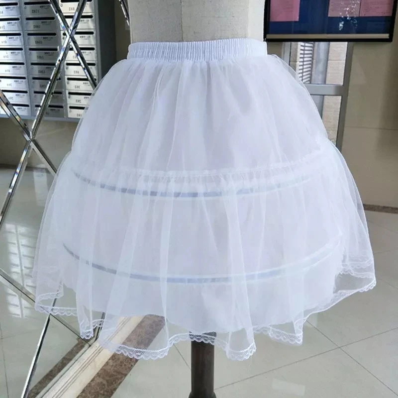 

Bridal Single Layer Chiffon Short Petticoat Tutu Skirt 2 Steel Ring Hoop Lace Trim Princess Bustle Wedding White Underskirt