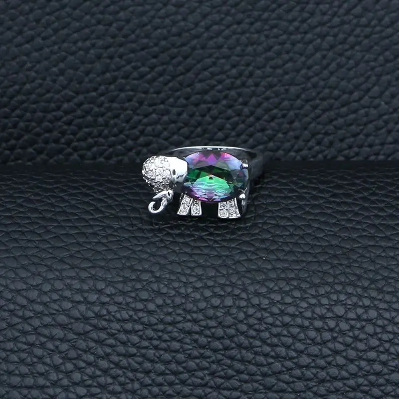 Elephant 925 Silver Jewelry Sets Mystic Rainbow Cubic Zirconia White Crystal Stud Earrings/Pendant/Necklace/Ring Set | Украшения и