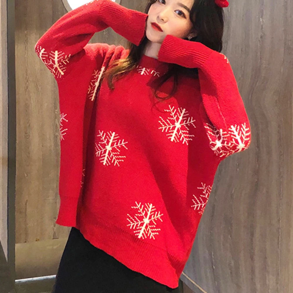 

Christmas Sweater Women Knitted Pullover Autumn Winter Fashion Casual Long Sleeve Loose Knit Sweater