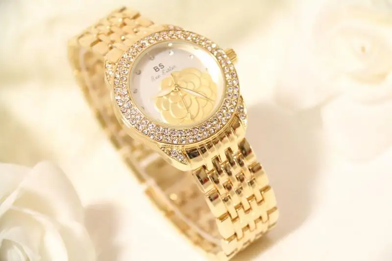 Лидирующий бренд элегантные женские часы с бриллиантамы цветочным циферблатом