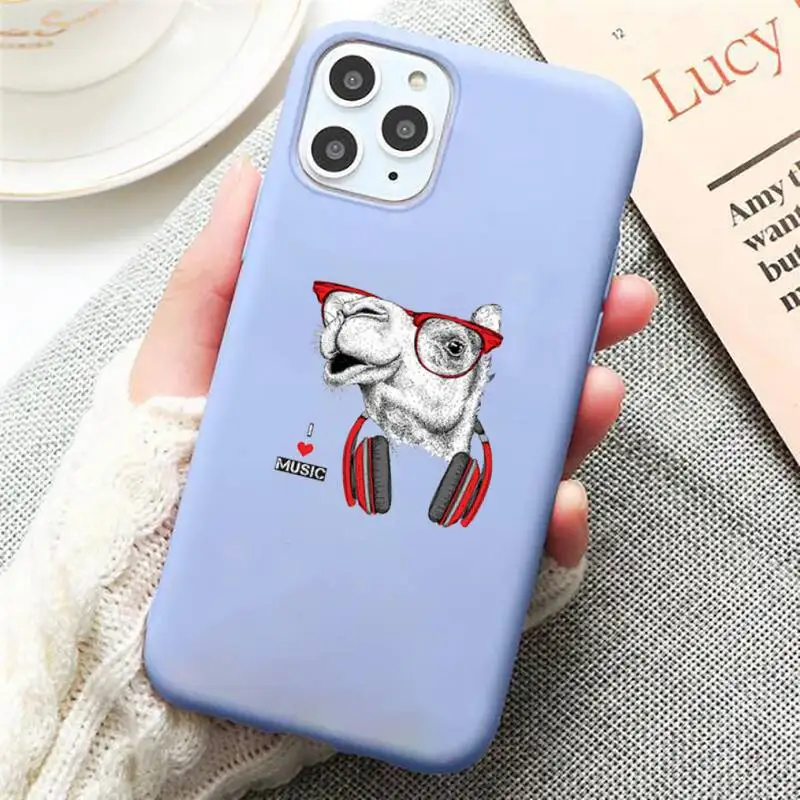 

Music-loving animals Phone Case Candy Color Blue for iPhone 11 12 pro XS MAX 8 7 6 6S Plus X 5S SE 2020 XR