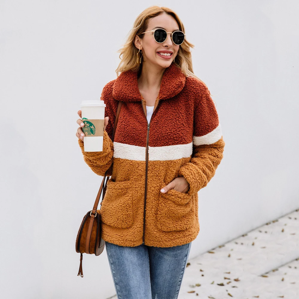 Мода 2019 базовое меховое пальто Осень-зима случайная молния длинный рукав