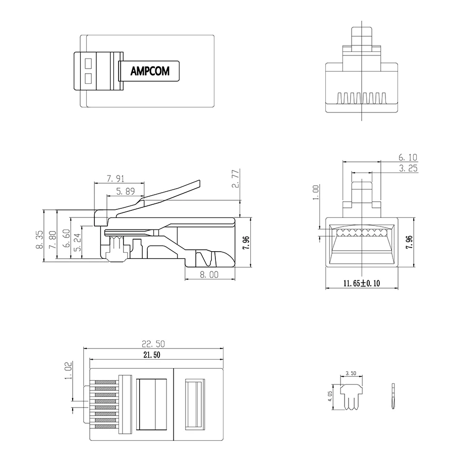 AMPCOM CAT5e/CAT6 UTP 50U RJ45 модульный разъем 8P8C обжимной Конец Ethernet кабель