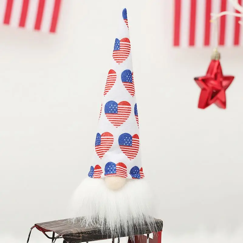 

Independence Day Patriotic Gnome with Light Doll Decorations Patriotic & Veterans Day Figurine For 4th Of July Gift A