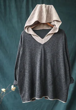 Navy blue Johnature, Женский пуловер с капюшоном, свитер, 7 цветов, длинный рукав, осень, новинка, пэчворк, цветной, вязанный, хлопок, женский, корейский свитер - Цвет: Navy blue