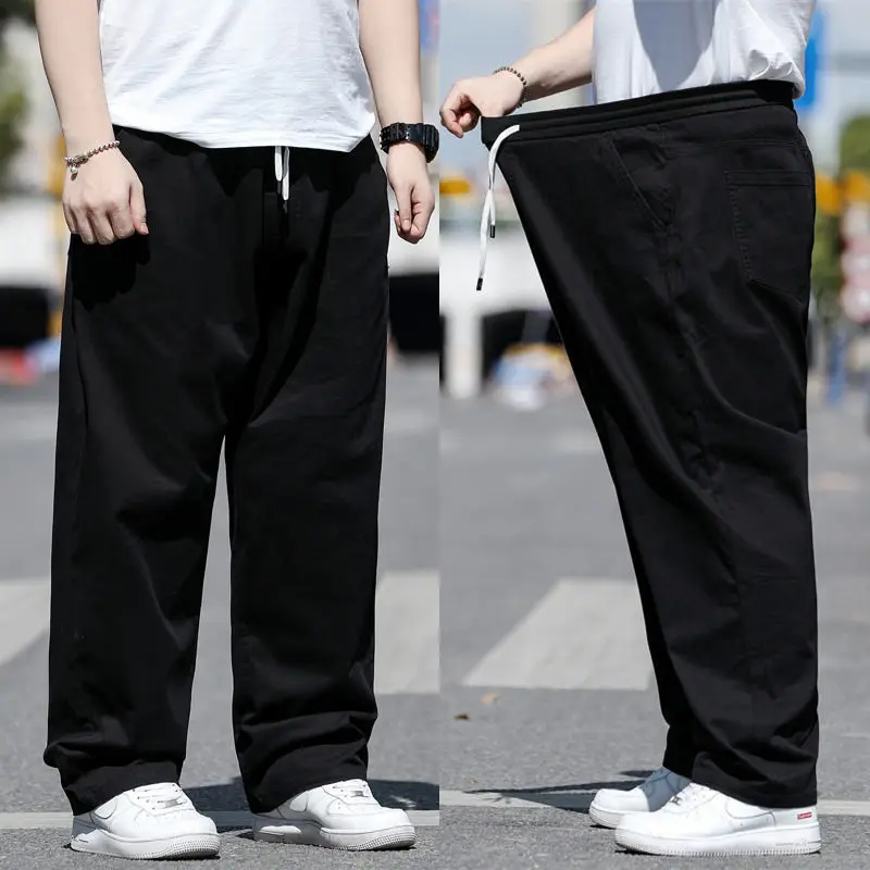 

Spring and Autumn Plus Size Fashion Casual Sports Pants Men's Loose Plus Fat Plus Straight Pants Fat Fatty Cotton Pants 200 Jin