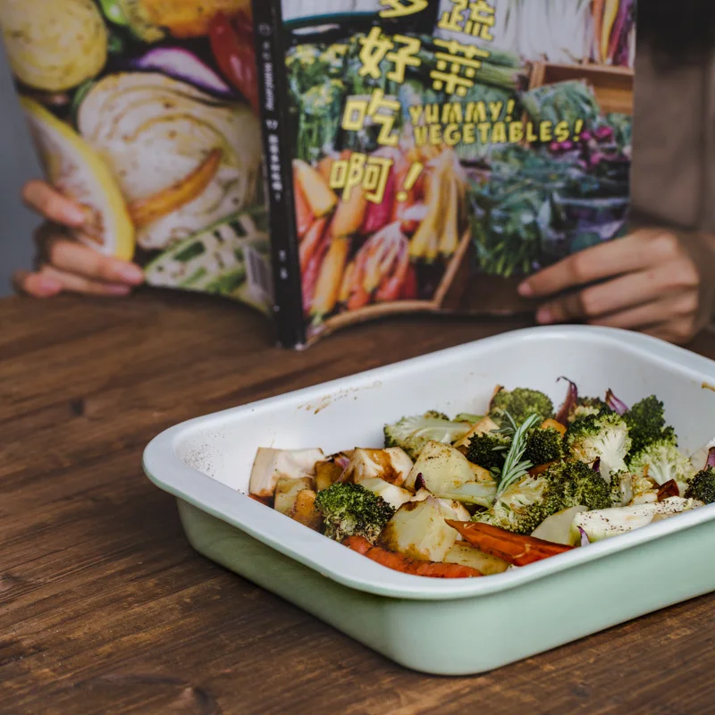 Японская фарфоровая эмалированная форма для выпечки прямоугольная тарелка