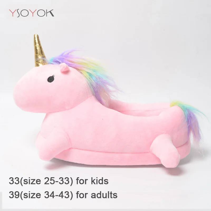 Pink Unicorn Детские тапочки с рисунком животных единорога; коллекция года; зимние домашние тапочки для мальчиков и девочек; пижамы кигуруми; забавная обувь с когтями для детей и взрослых - Цвет: Pink Unicorn