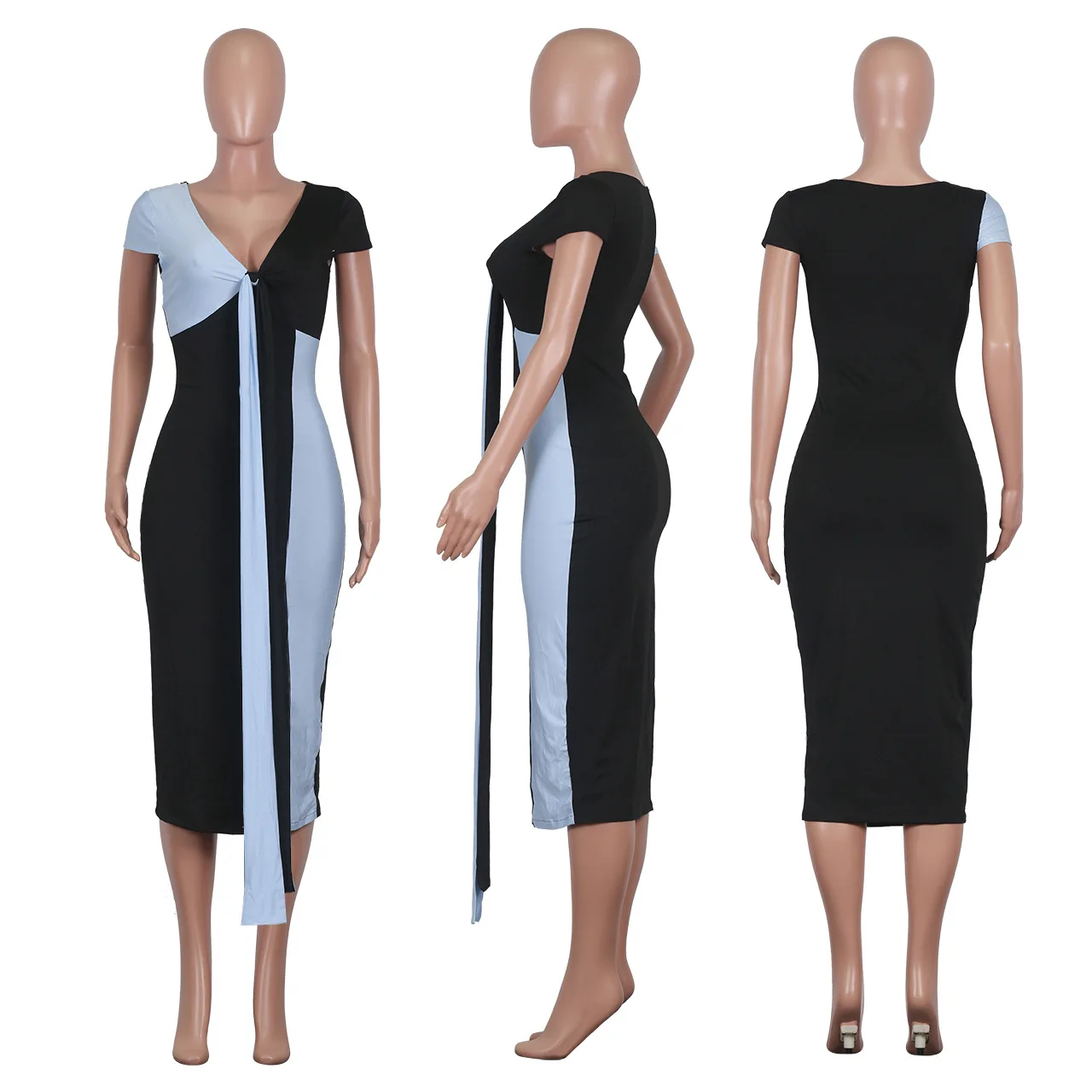 

Echoine 2020 Summer Midi Dress Women Sexy V-Neck Patchwork Lace Up Bandage Party Night Club Casual Fashion Street Dresses