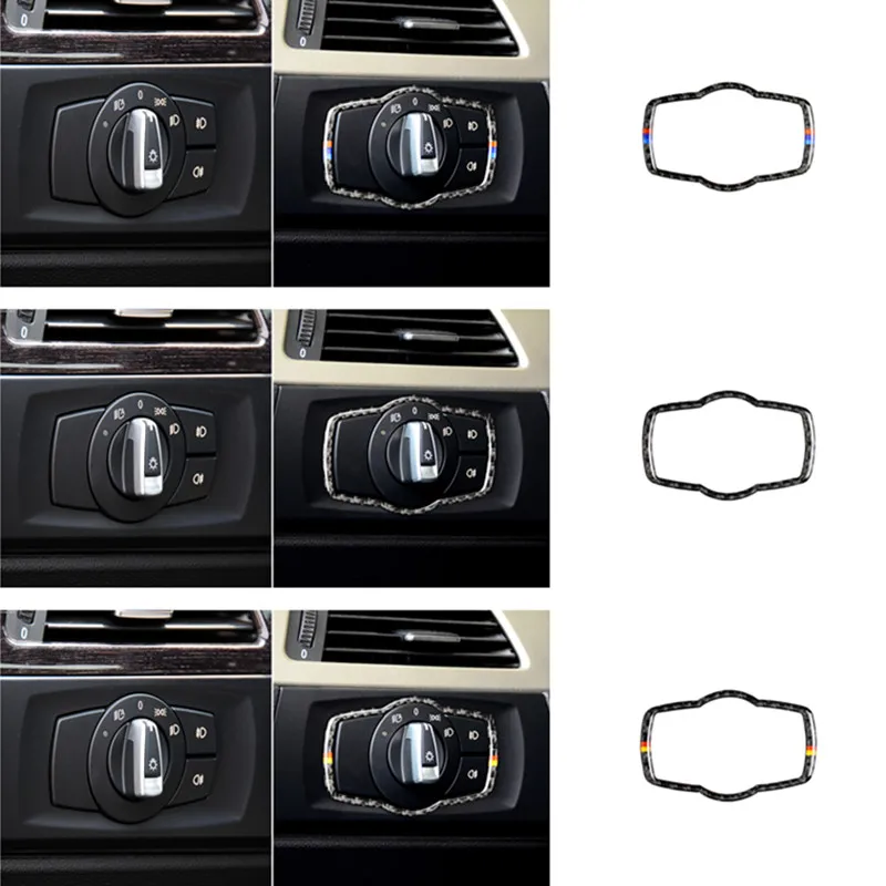 

Carbon Fiber Headlight Switch Decorative Frame Emblem Car Sticker Styling for BMW E90 E92 E93 Modification 320i 325i 3 Series