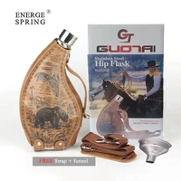 energe srping 53oz stainless steel horns hip flask with leather case portable ox horn flask transfer funnel alcohol flasks