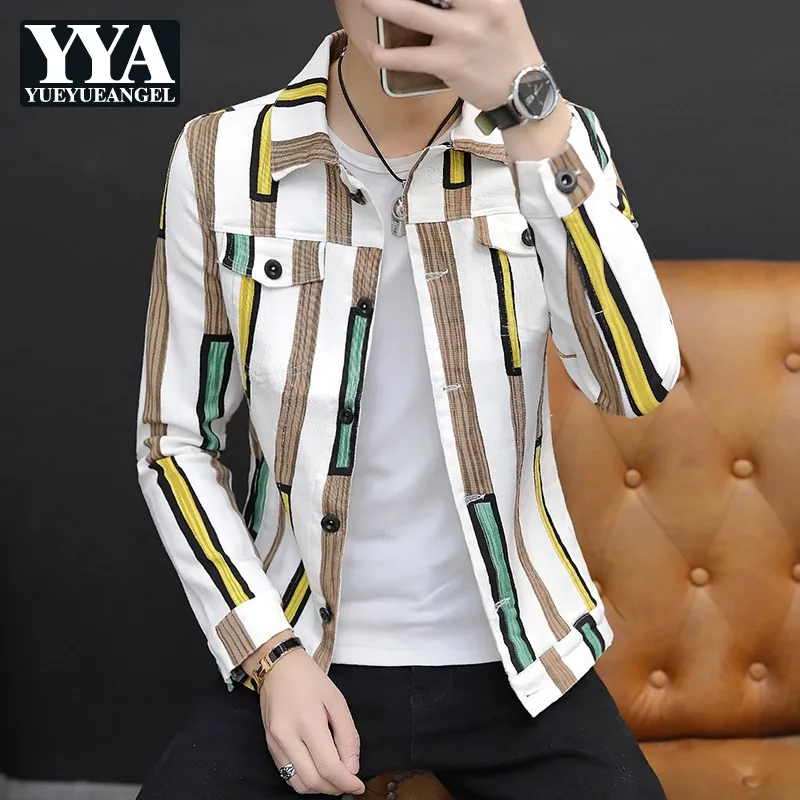 Модные мужские полосатые джинсовые короткие пальто облегающая Повседневная