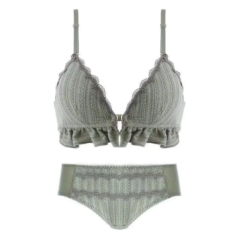 

Женское пикантное нижнее белье с пуговицами спереди, тонкий маленький бюстгальтер без стальных колец, корейская мода, комплект с бюстгальт...