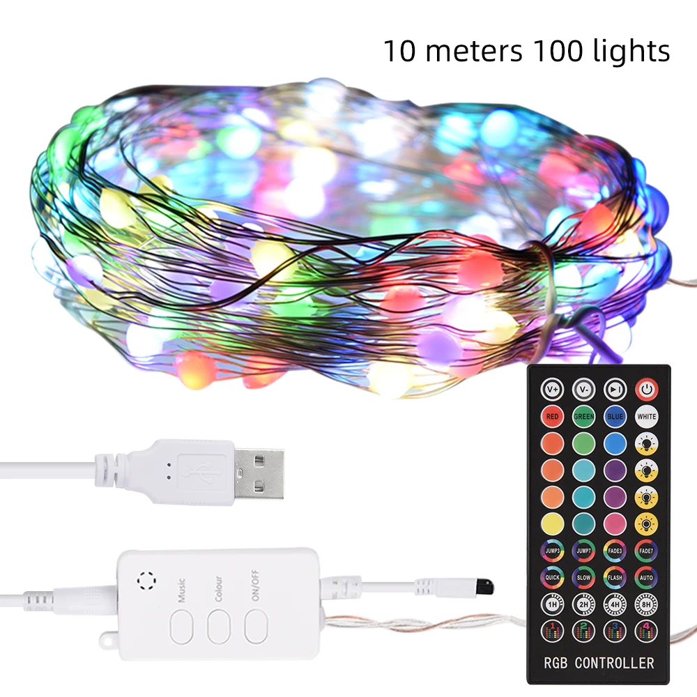USB считыватель смарт-Рождество RGB Управление светильник гирлянды 10 метров 100 s + 40