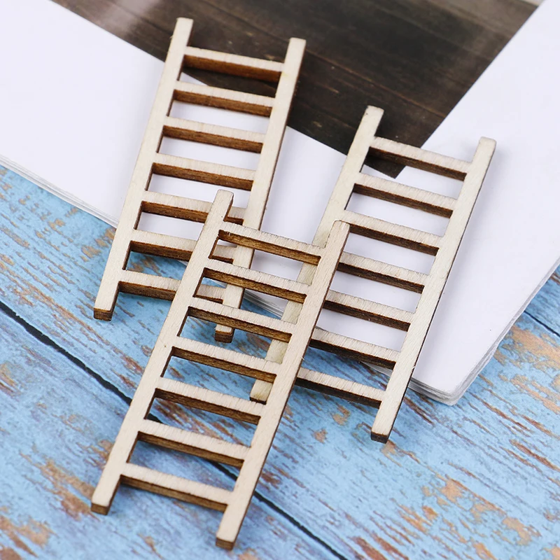 

3PCS Hot! 1:12 Dollhouse Miniature Fairy Garden Decor Dollhouse Miniature Wood Step Ladder Furniture Tools Miniature Home Dec