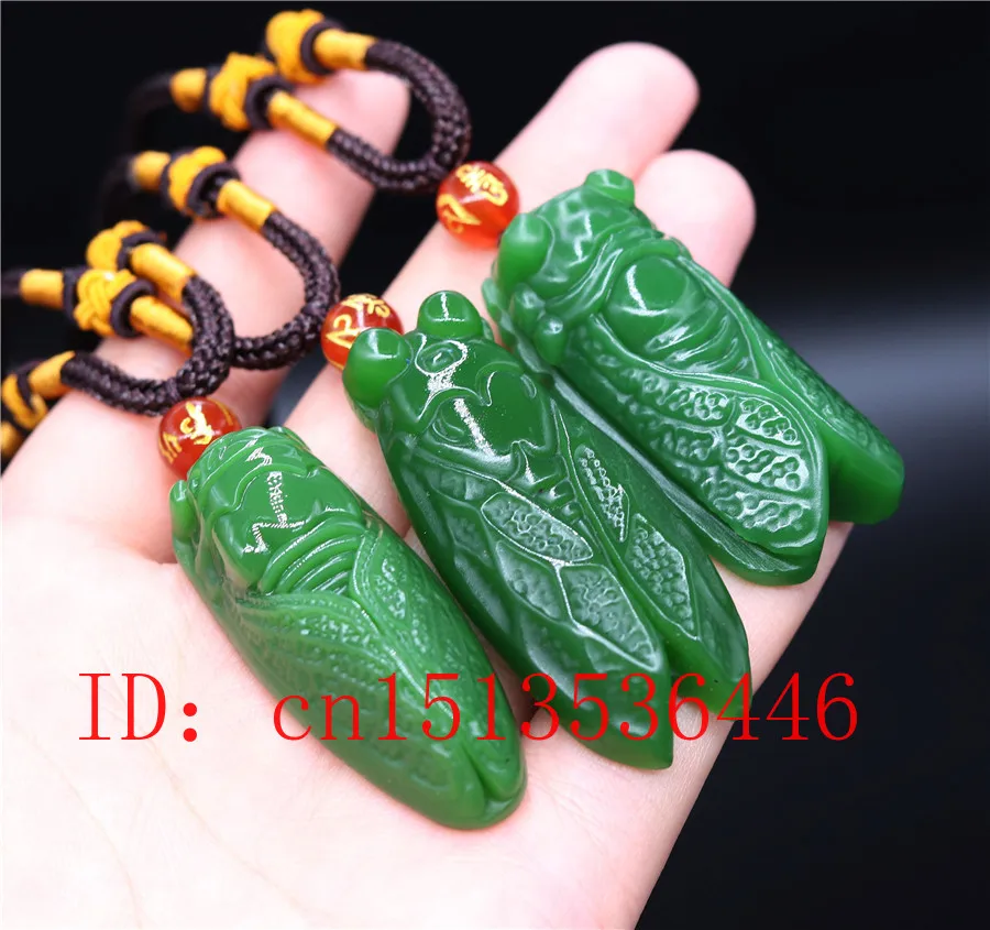 Ожерелье Цикада из натурального зеленого нефрита кулон ювелирные изделия ручная