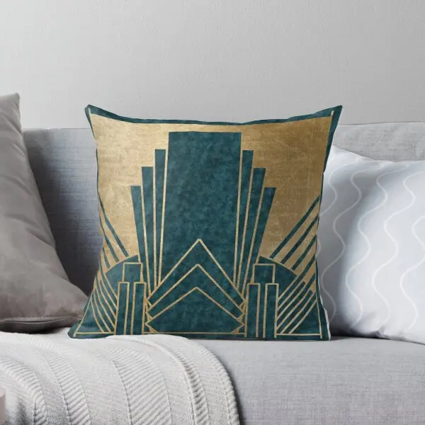 

Art Deco Glamour Teal And Gold Printing Throw Pillow Cover Polyester Peach Skin Waist Decorative Fashion Pillows not include