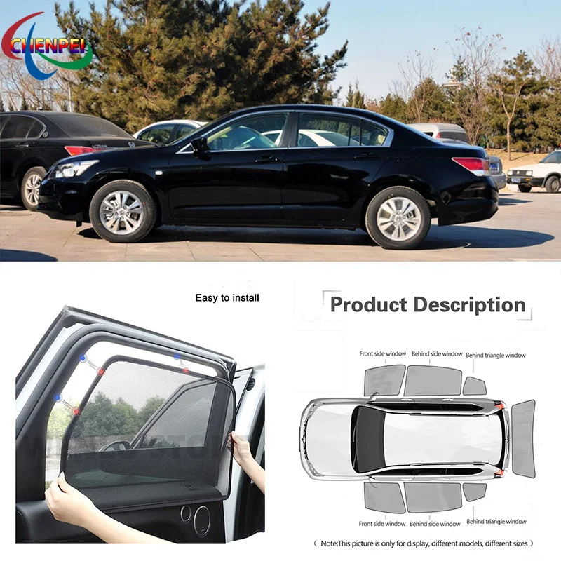For Honda Accord 2008-2012 Car Full Side Windows Magnetic Sun Shade UV Protection Ray Blocking Mesh Visor Car Accessories