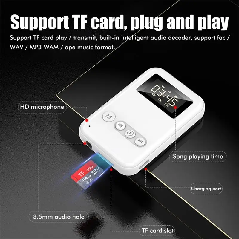 

2 In 1 Bluetooth 5.0 Receiver Transmitter Stereo Music Car FM Transmitter Headphones Speakers Adapter Supporting TF Card