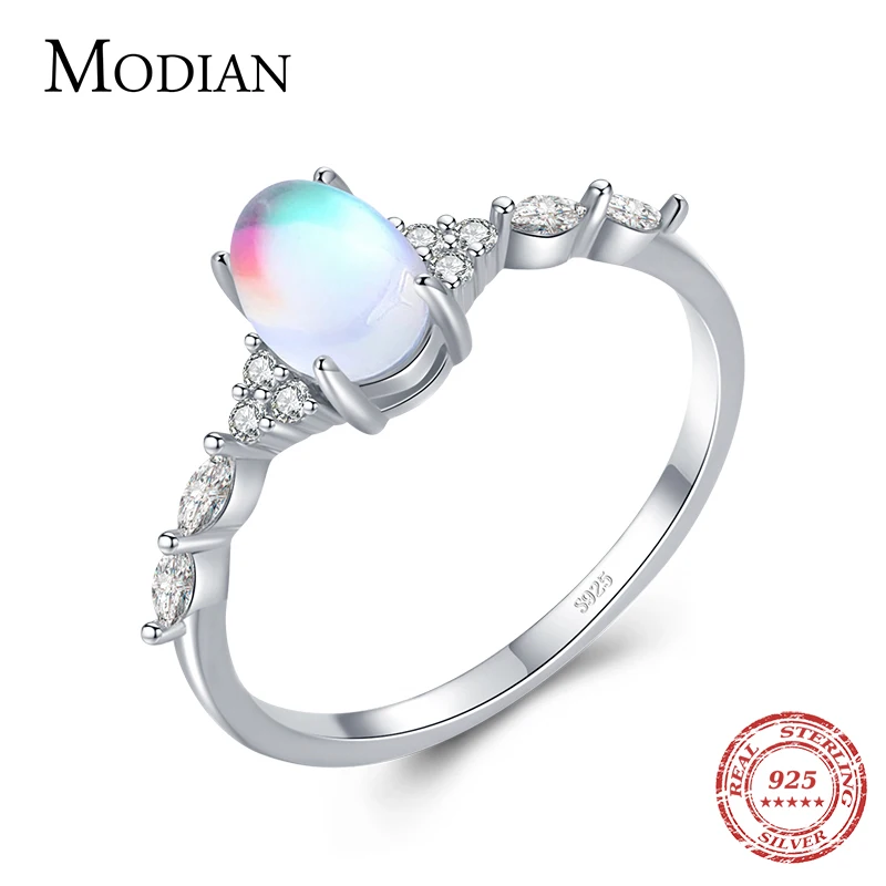 MODIAN – bague en argent Sterling 925 avec pierre de lune ovale, anneau de fiançailles pour femmes minces, bracelet de mariage en argent 925, cadeau de bijoux