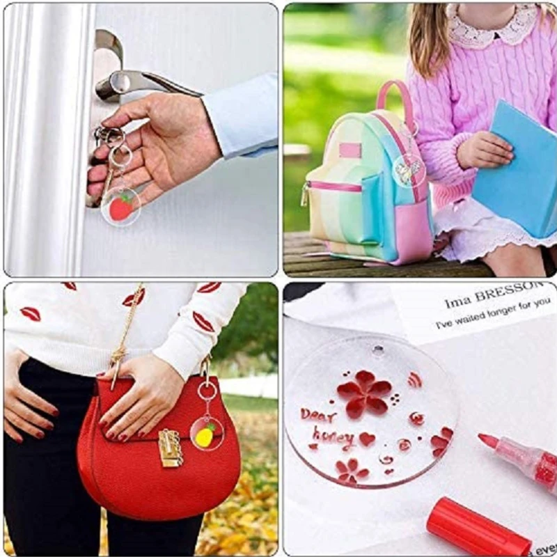 

X7AF 120 Pcs Acrylic Keychain Blanks with Key Rings Jump Rings Round Clear Discs Circles Colorful Tassel Pendants