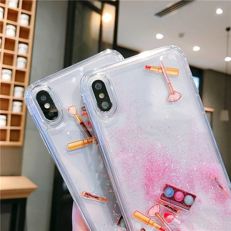 Футляр для iPhone X XR XS MAX 8 7 6 6s Plus 5 чехол с сыпучим песком инструмент косметики задняя