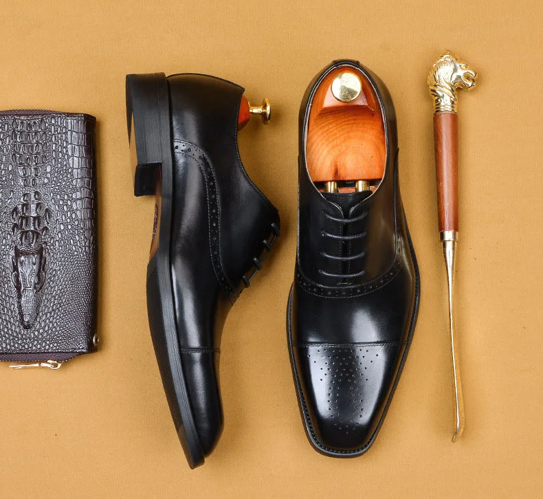 Мужские деловые туфли из натуральной кожи винно-красные | Обувь