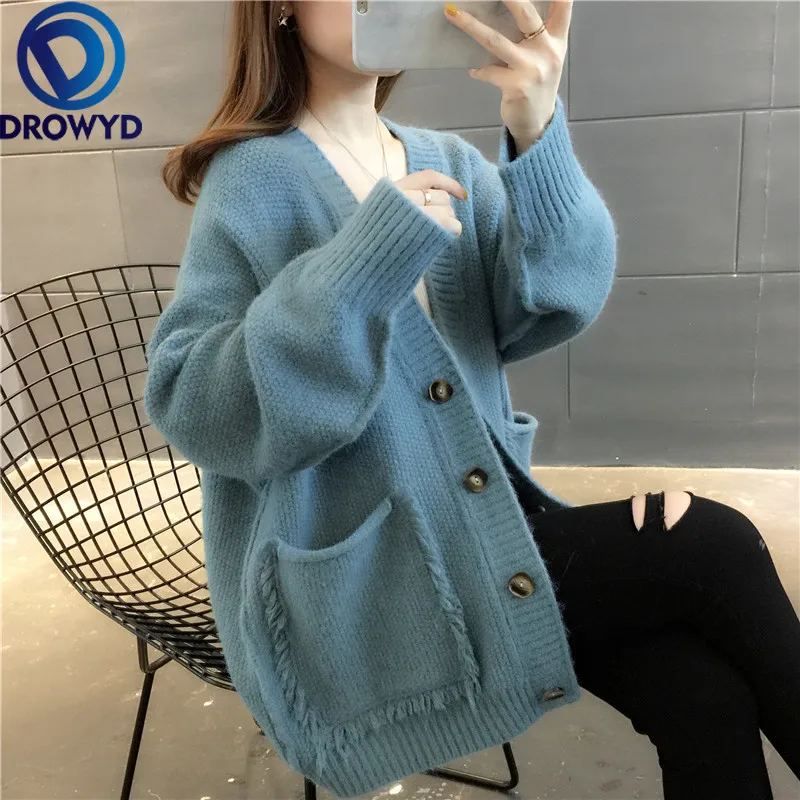 

Cardigan Sweater Korean 2020 Autumn Soft Cashmere Loose Single-breasted Knitted V-Neck Winter Streetwear Chic 6 Colors Sweater