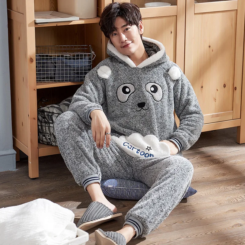 Осенне-зимняя теплая Фланелевая пижама с длинным рукавом для мужчин и женщин