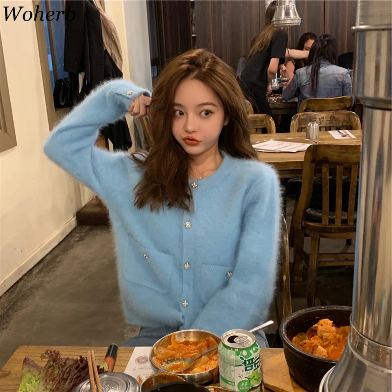 Женский кашемировый Укороченный кардиган Woherb элегантный вязаный свитер пальто