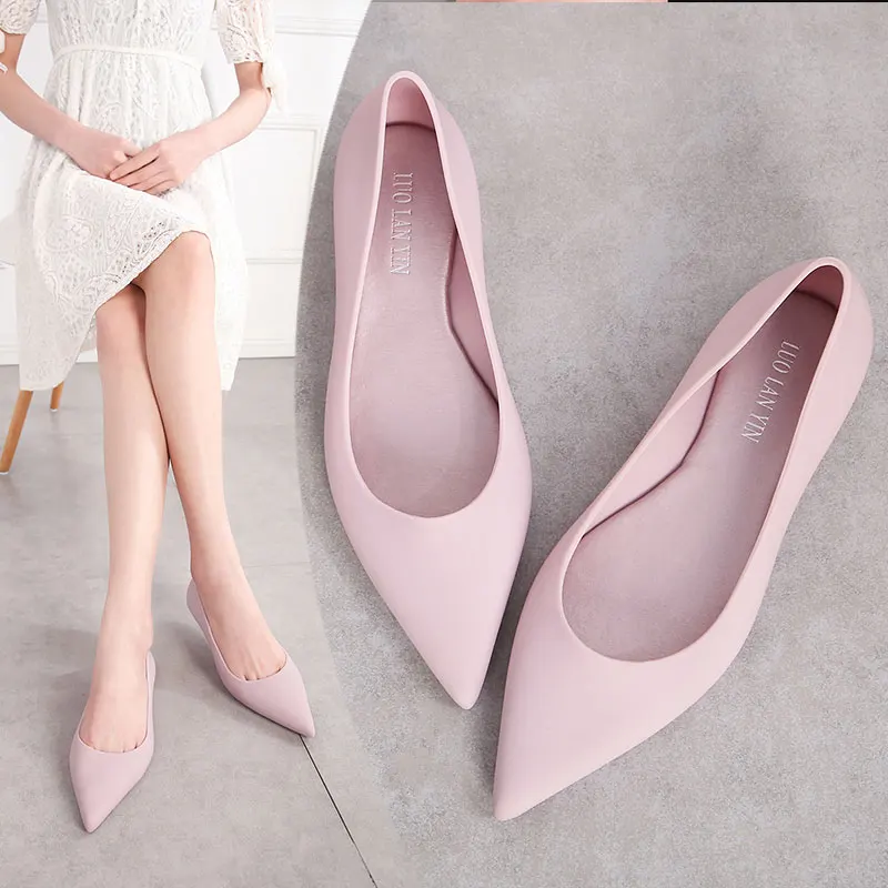 NEW-pink EOEODOIT/Осенняя прозрачная обувь на плоской подошве для женщин; пляжные Мягкие Летние босоножки на плоской подошве с острым носком; женская обувь для дождливой погоды; прозрачная нескользящая обувь - Цвет: NEW-pink