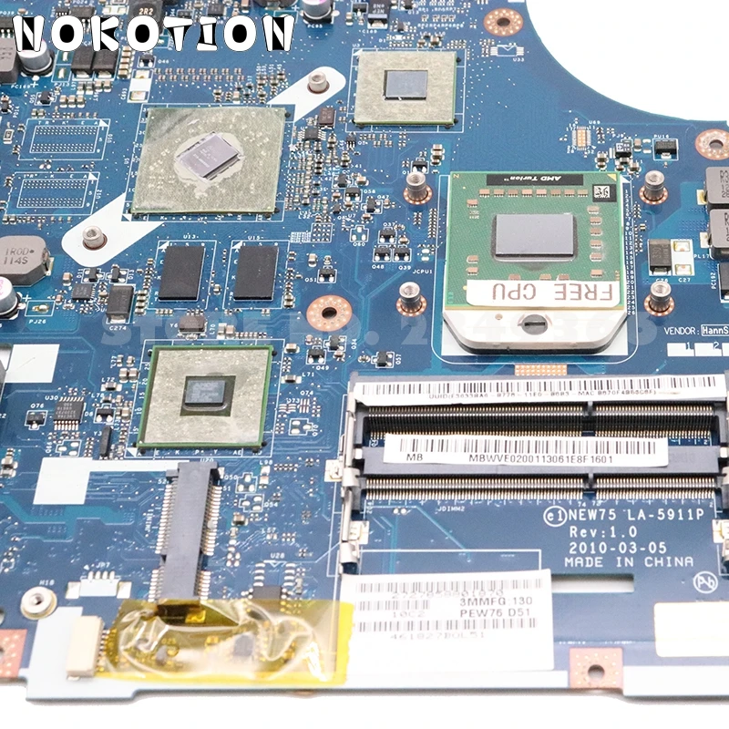 NOKOTION материнская плата для ноутбука acer aspire 5551g 5552g MBWVE02001 NEW75 LA-5911P основная плата DDR3 512MB GPU Бесплатный процессор