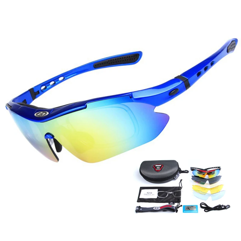 Blue 5 линз ветрозащитные Mtb велосипедные очки поляризационные UV400 гоночные велосипедные солнцезащитные очки для спорта на открытом воздухе горный велосипед шоссейные велосипедные очки - Цвет: Blue