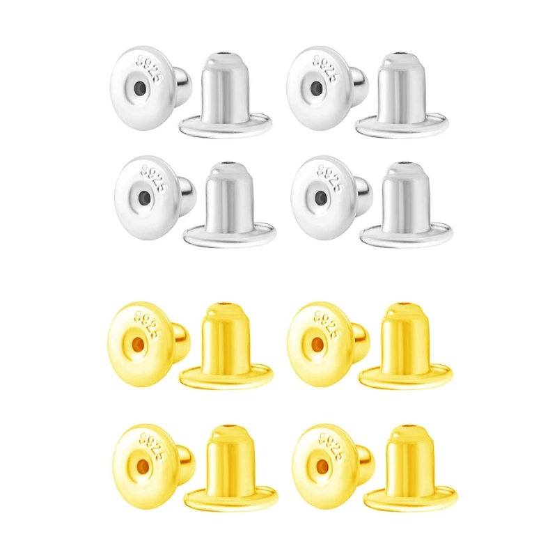 4 Pairs Earring Backs S925 Anti-oxidation Pads Safely Locking Stoppers Replacement for Fish Hook Earring Studs Hoops