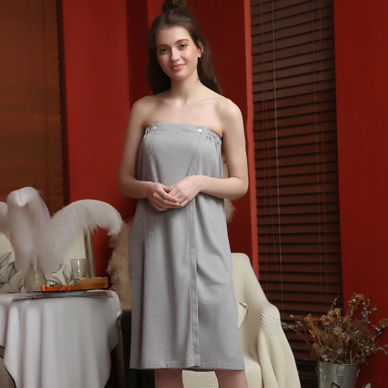 Вафельная банная юбка для женщин банный халат с карманом открытая кнопка одежда