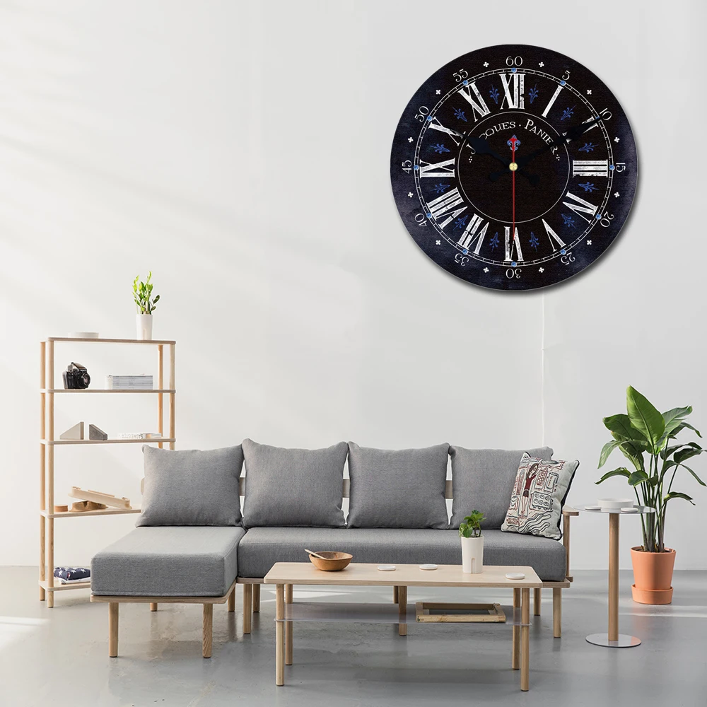 Модные настенные часы в стиле ретро круглая деревянная черная 16 дюймов