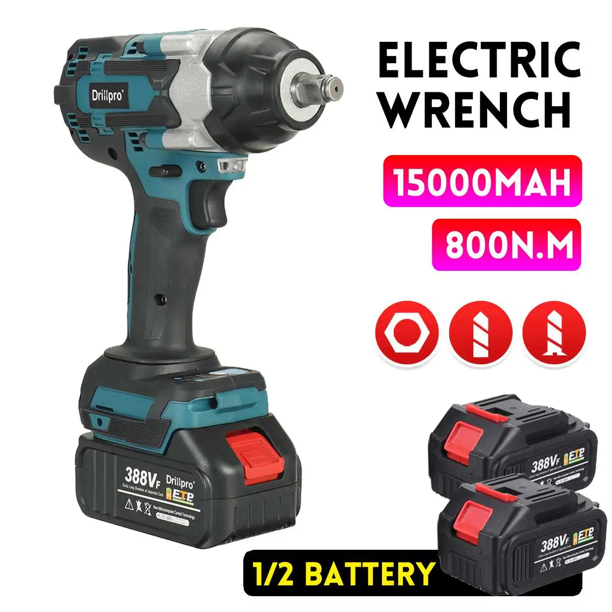 Electric Impact Wrench Brushless Socket with 2X Li-ion Battery Hand Drill Installation Power Tools For Car Repair | Инструменты