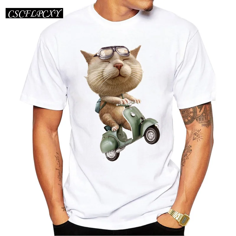 Новинка 2019 года креативная Мужская футболка с рисунком бегущей кошки крутые топы