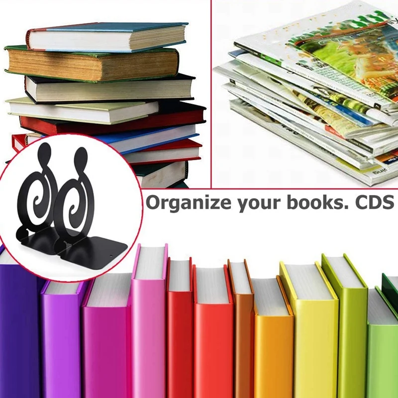 

Book Ends - Decorative Metal Book Ends Heavy Duty Bookends (Music Notes Bookens Black 2Pair) for Books, DVD