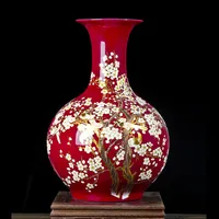 Jingdezhen Chinese red ground large-sized ceramic vase The magpies plum blossom design home decoration furnishing articles