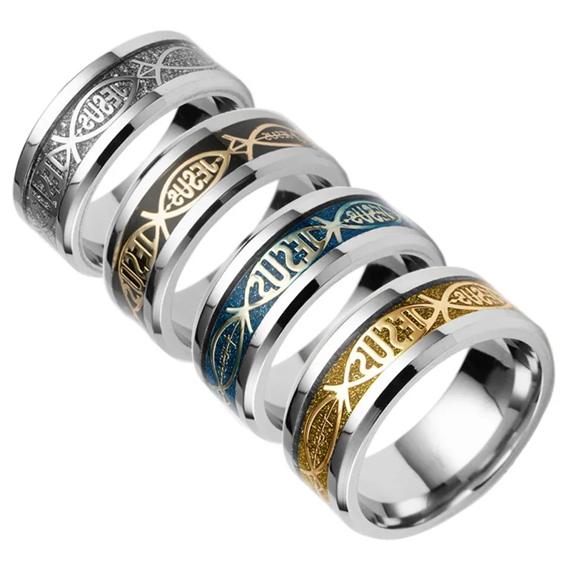 

BAECYT Jesus Letter 316L Stainless Steel Ring For Religious Christian Men Women Gift Jewelry Serenity Male Bible Cross Rings