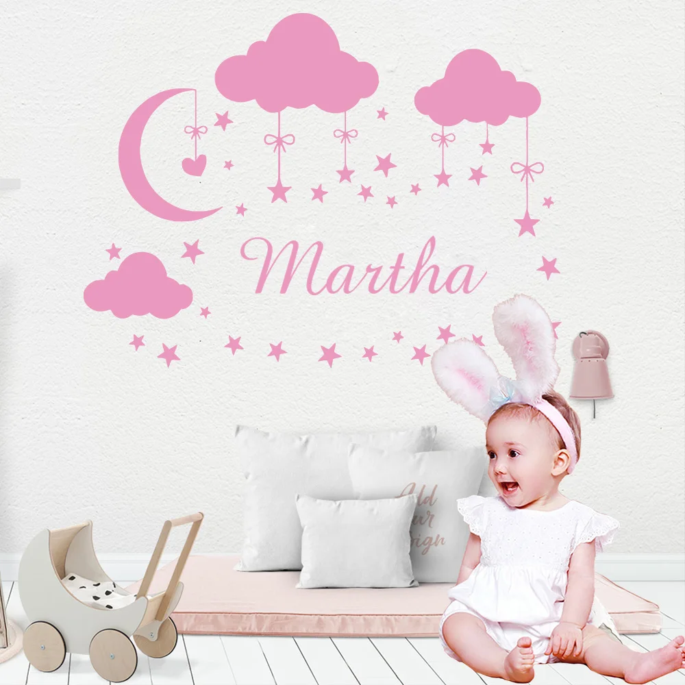 

Personalized Custom Name Vinyl Wall Sticker Cloud Moon Star For Kids Babys Rooms Girls Bedroom Decoration Removable Wall Decals
