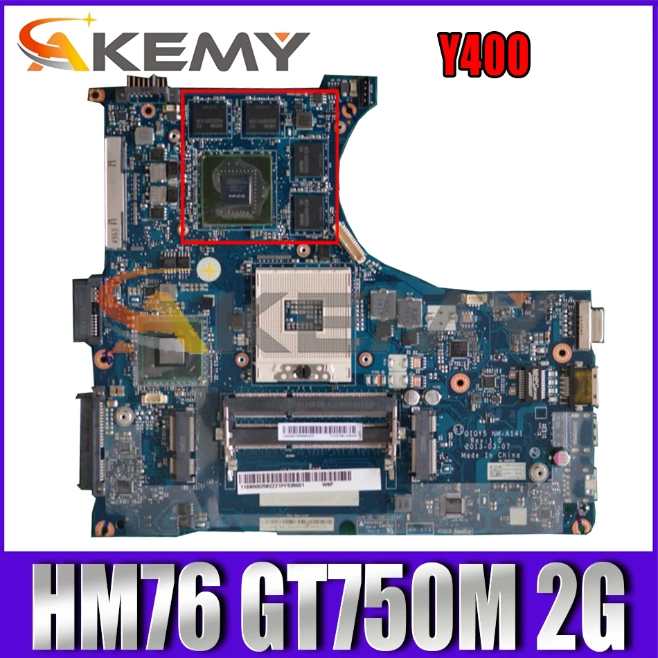 

Материнская плата Akemy для ноутбука Lenovo Y400, материнская плата QIQY5 NM-A141 900002563 PGA989 HM76 GPU GT750M 2G 100%, протестирована