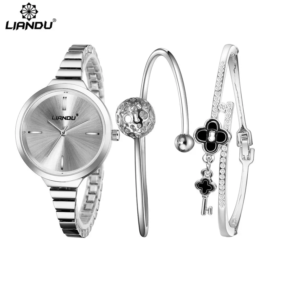 Модные часы LIANDU женские серебряные модные с браслетом роскошные повседневные