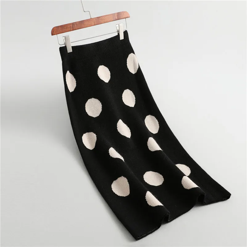 

Large Polka Dot Knit Bag Package Hip Skirt Women New Autumn and Winter Slim OL Mid-long Sweater Skirt NS1382