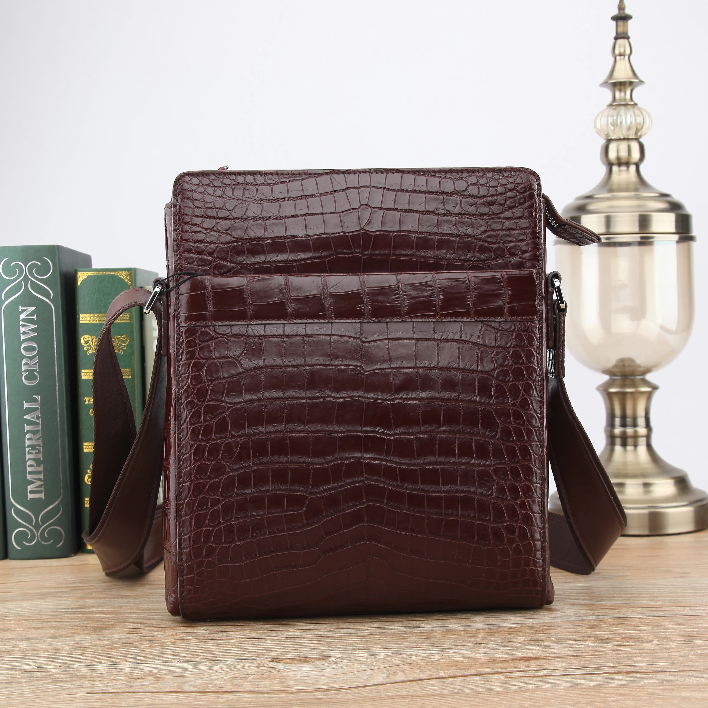 Новинка высокое качество 100% натуральная крокодиловая кожа живота мужская сумка