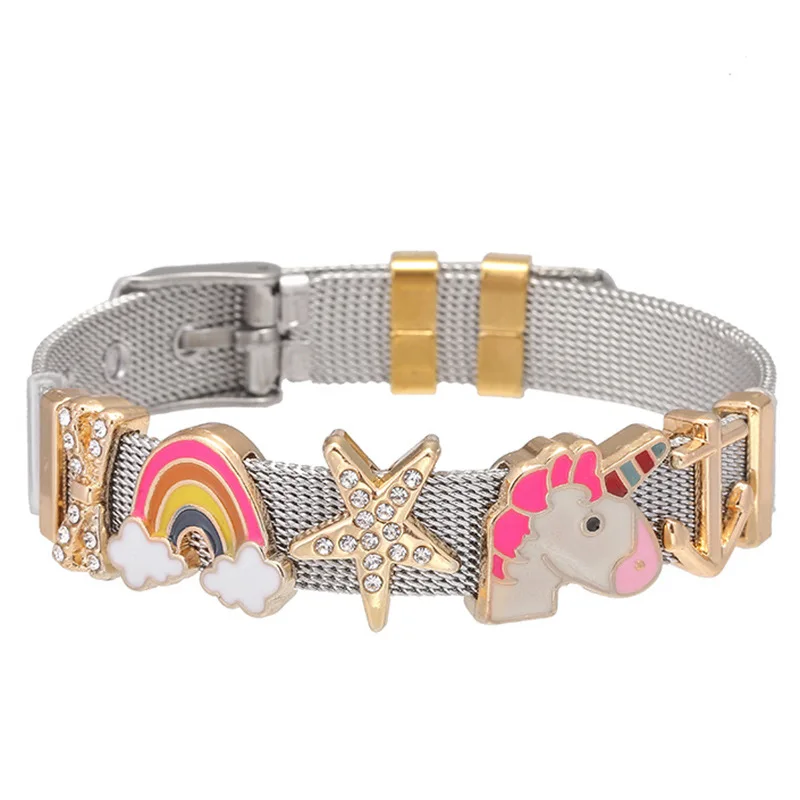 Двухцветный браслет из нержавеющей стали с подвеской|Браслеты шармами| |