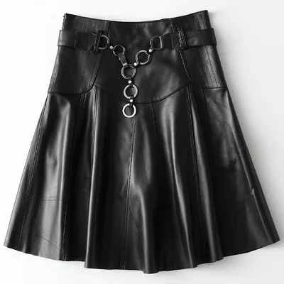 2021 Genuine Leather Skirt Women Mid-Length A-Line Sheep Skin Slim-Fit Hip Skirt H4